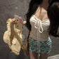 Holiday style gentle temperament beautiful jacquard halter neck top floral skirt two-piece suit R0886