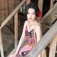 Women's Retro Floral Sling Dress Beautiful Waist A-Line Long Dress R0605