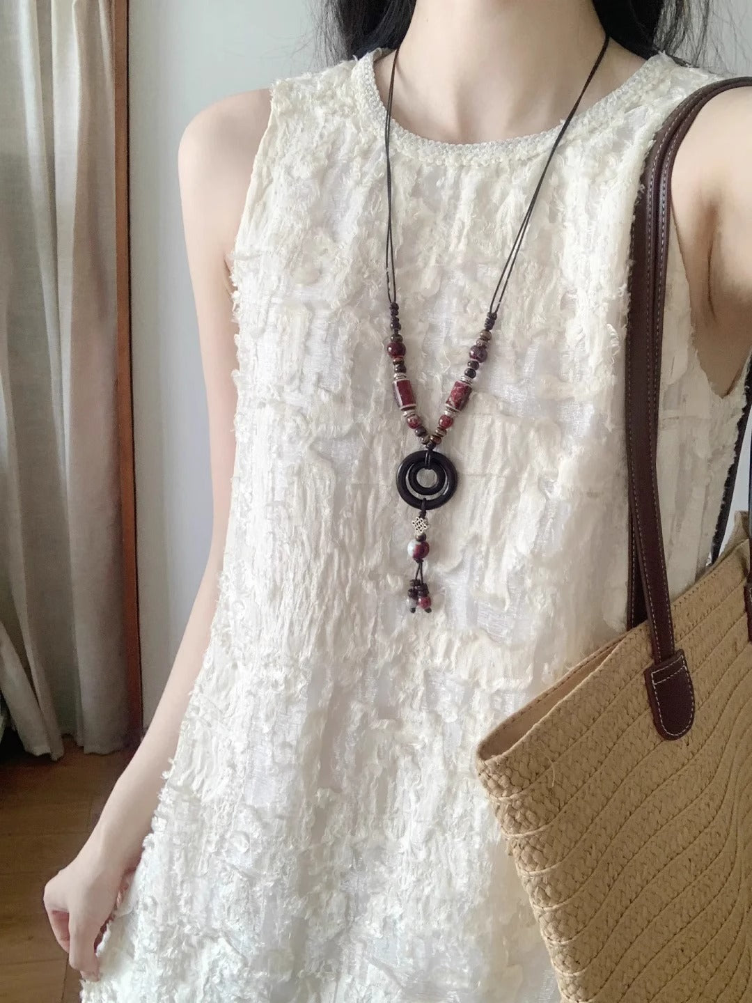 Green sleeveless dress for women, high-end fake two-piece temperament long dress R0770