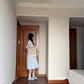 Gentle and sweet style blue puff sleeve dress temperament waist A-line long skirt R0771