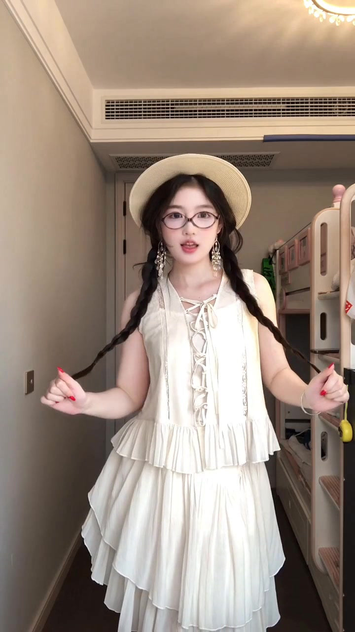 Travel wear beautiful sleeveless vest irregular short skirt two-piece suit female 2025 R0838