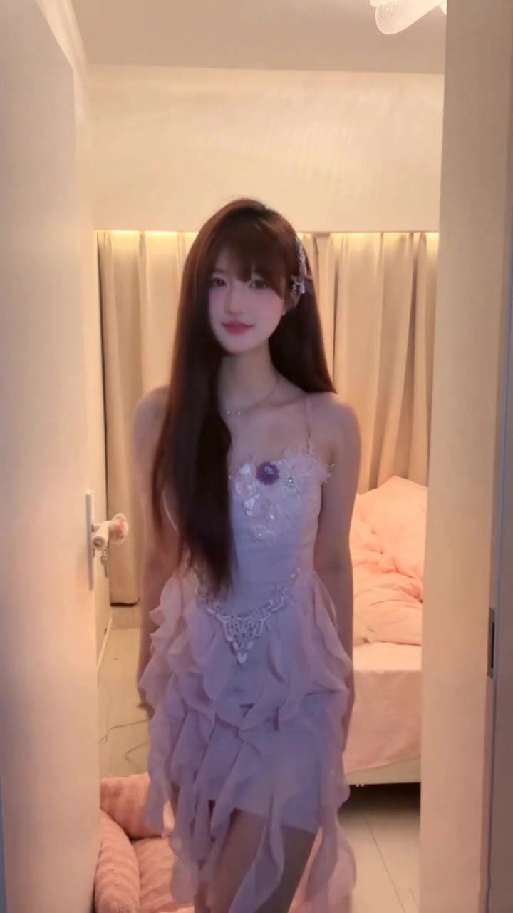 Summer beautiful little skirt holiday style purple irregular ruffle flower dress R0843