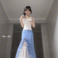 Suit white camisole faux two piece skirt two piece suit R0650