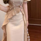 Retro ruffled two-piece dress with gentle temperament, slim waist and hip skirt R0647