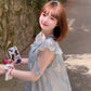 Gentle and sweet style blue floral dress beautiful loose A-line short skirt for petite R0651