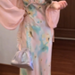 Gentle temperament oil painting floral dress beautiful waist slim fit small skirt R0629