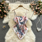 Women's tops with a design sense, niche print, bellyband, backless, slim and versatile camisole R2190