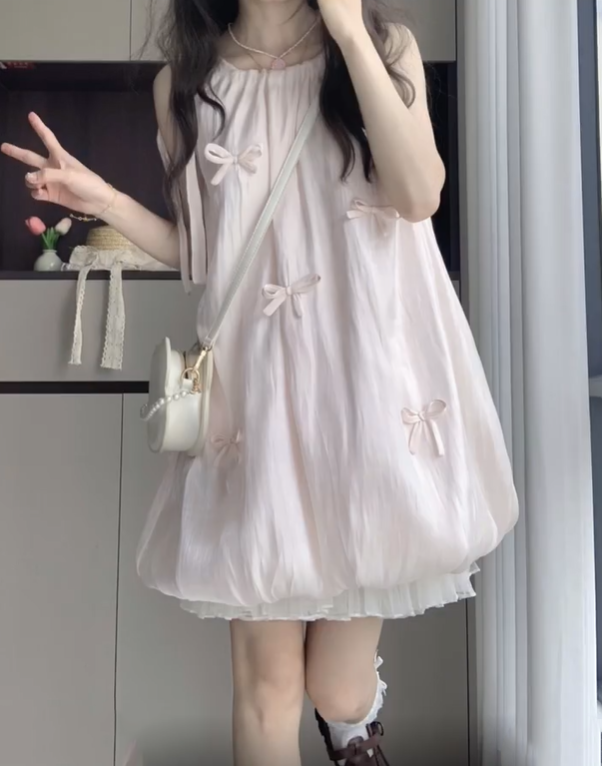 Sweet and fresh sleeveless flower bud dress temperament French A-line skirt for petite R0789