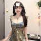 Blurred floral suspender dress temperament waist A-line beach dress R0659