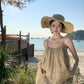 Retro printed suspender dress gentle temperament A-line long skirt R0660
