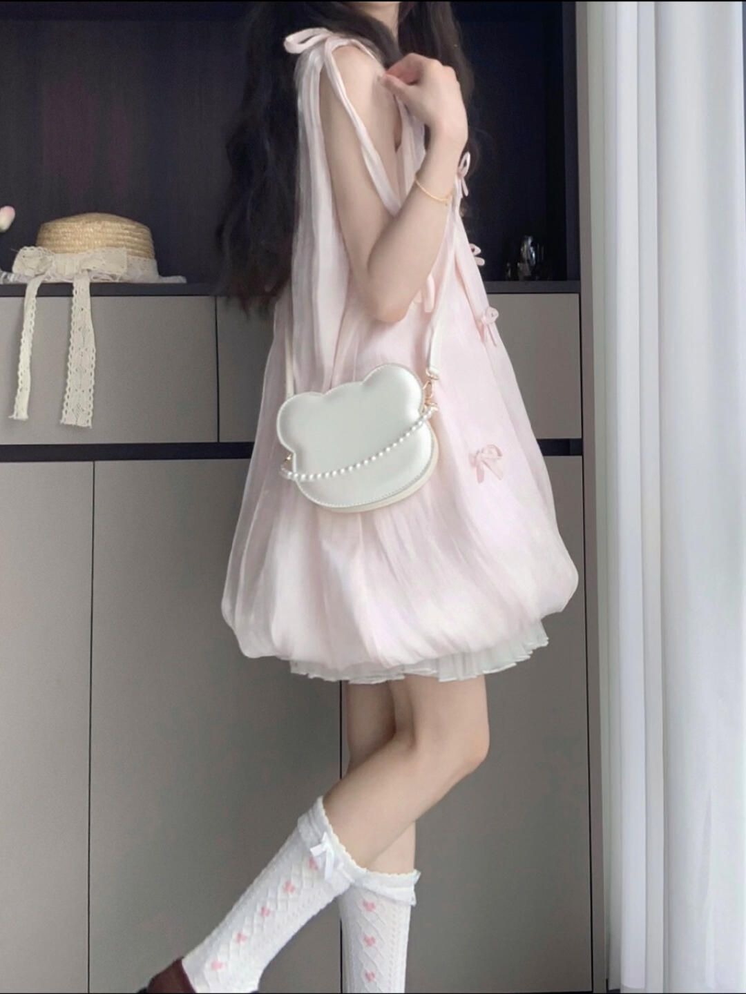 Sweet and fresh sleeveless flower bud dress temperament French A-line skirt for petite R0789