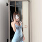 Sexy retro blue suspender dress beautiful waist slim a-line short skirt R0724
