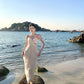White hollow suspender dress gentle temperament waist backless A-line long skirt R0596
