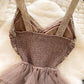 High-grade lace suspenders waist mesh puffy dress French style slim holiday long dress R2349