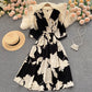 Dress goddess style temperament V-neck slim fit medium long retro print skirt R2206