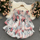 Holiday style jumpsuit with off-shoulder puff sleeves and slim fit short chiffon print dress pants R2324
