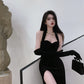 Sexy black halter neck velvet dress high-end slit backless evening party dress R1425