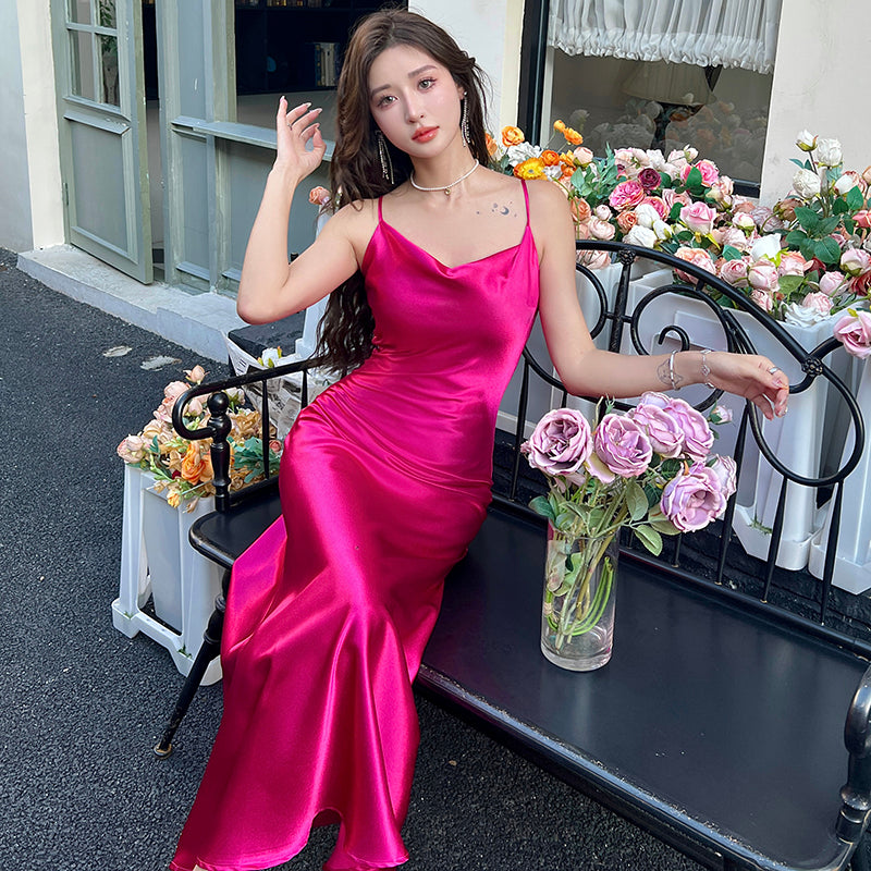 High-grade triacetate suspender dress exquisite dress lady temperament dress slim fit R0986