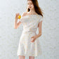 One-shoulder floral dress with asymmetrical twisted pleated waist R5206