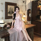 Beach Vacation Pink Chiffon Halter Neck Vest Skirt Two-piece Set R0508