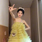 Yellow mesh suspender dress 2025 new gentle sweet style a-line short skirt R0807