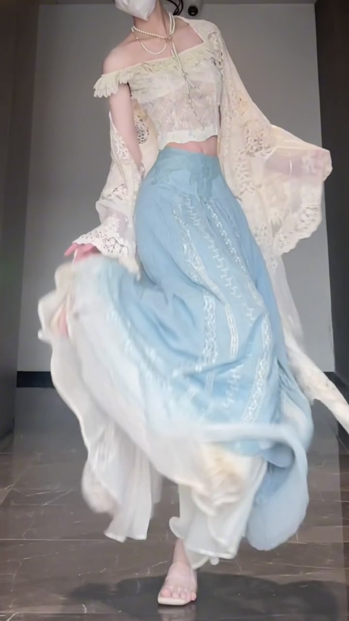 Gentle temperament white one-shoulder top a-line skirt two-piece set R0808