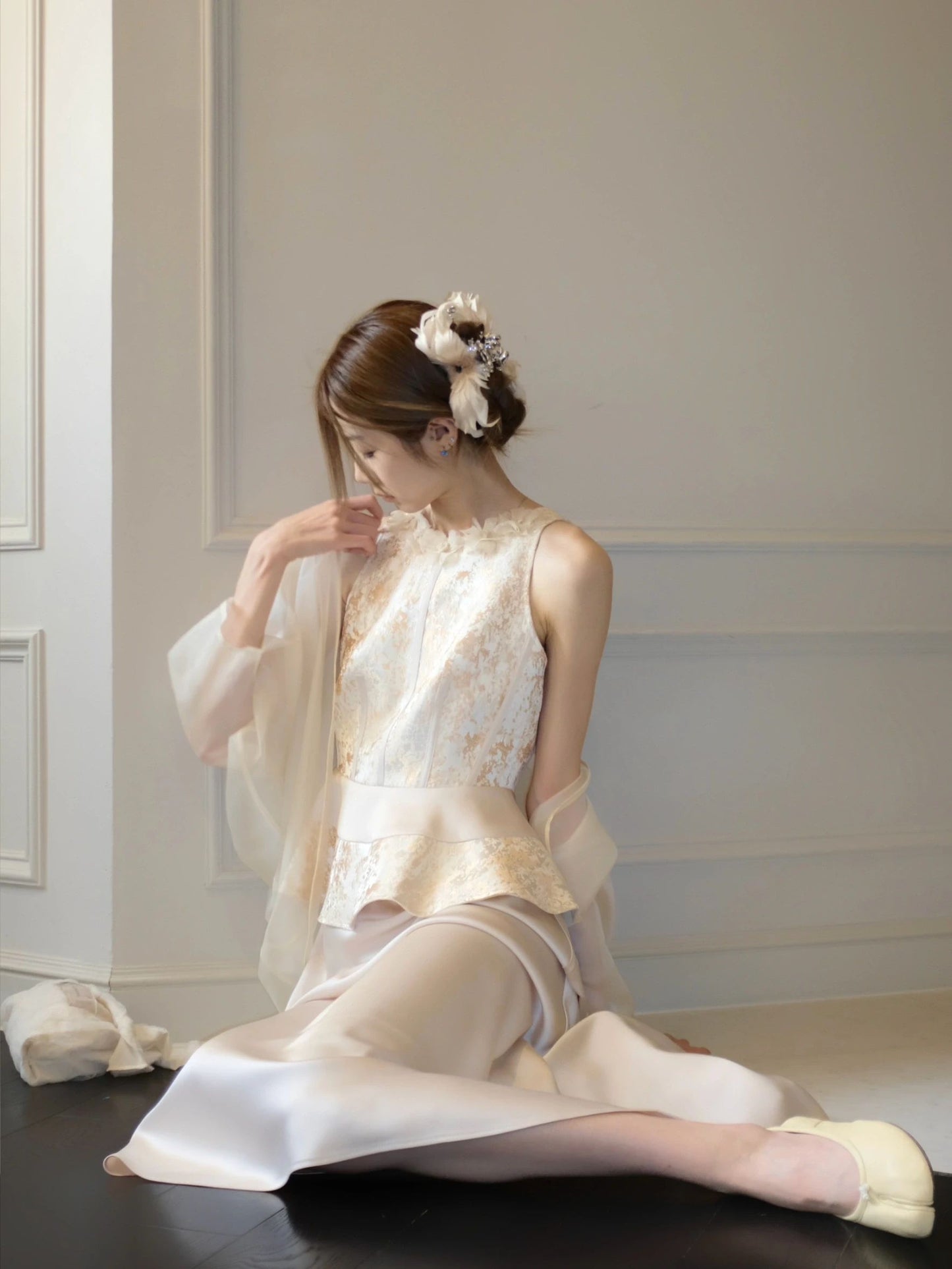 Gentle temperament super beautiful jacquard vest shawl skirt three-piece suit 2025 R0848