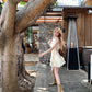Cream Yellow Halter Neck Dress Summer French Tulle Short Skirt Babydoll Skirt R3833