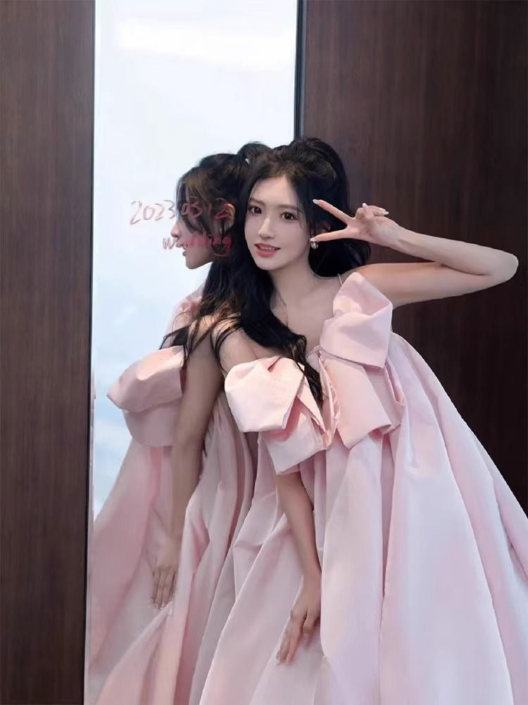 Toast dress bridal engagement dress skirt high-end niche high-end bow suspender dress R1799