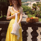 French pastoral style yellow suspender long dress lace girlish dress R5068