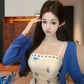 Blue floral suspender dress gentle temperament beautiful waist bud short skirt R0784