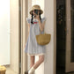 Sweet style blue plaid dress gentle temperament loose a-line short skirt 2025 new R0873