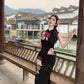 New Chinese retro stand collar dress with beautiful temperament and floral slim long skirt R0877