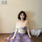 Elegant and gentle temperament one-shoulder long-sleeved top a-line skirt two-piece suit skirt R0875