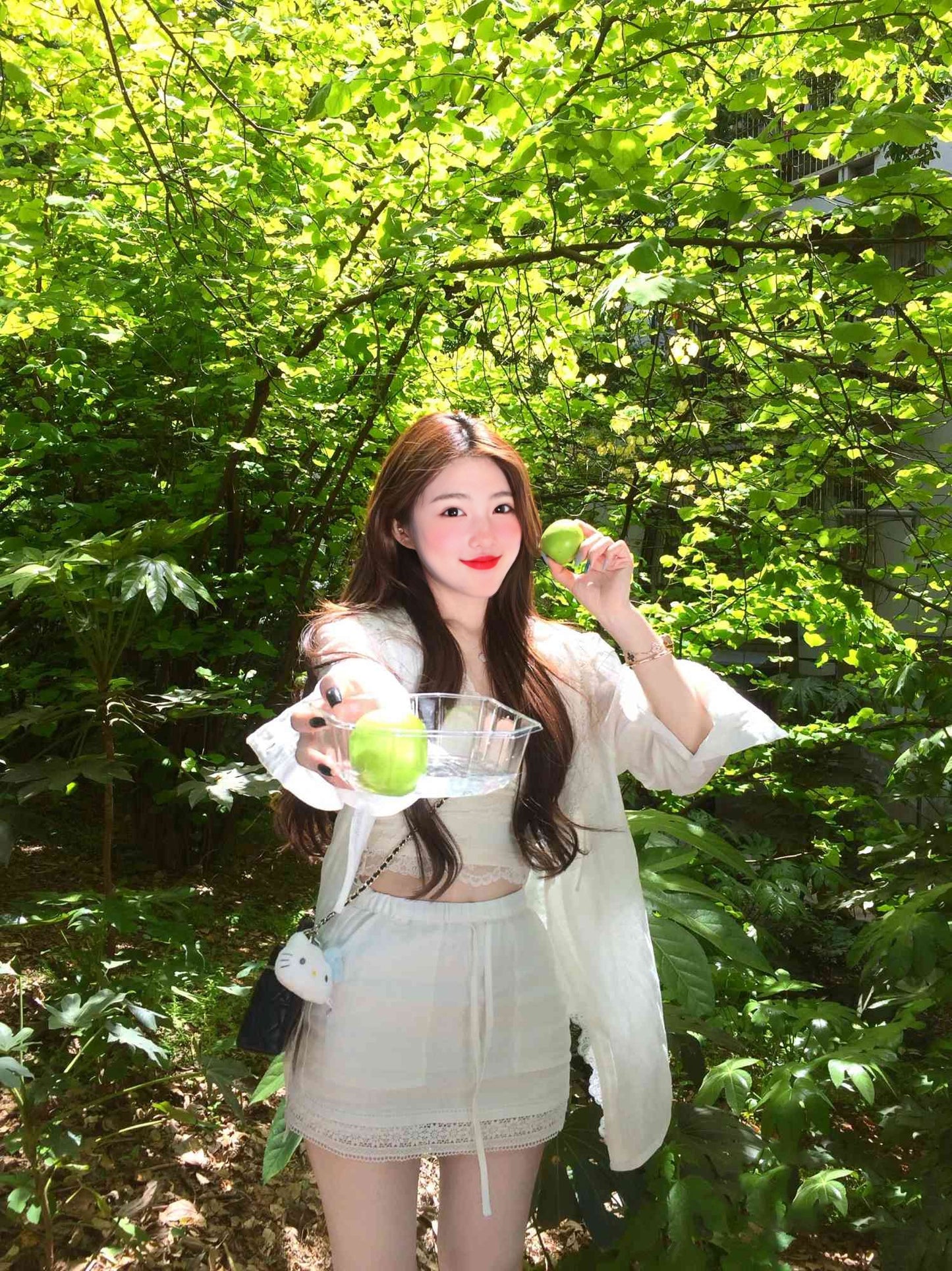 Beautiful and gentle temperament white shirt lace inner a-line skirt three-piece suit R0889