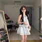 Blue halter dress gentle temperament waist a-line short skirt summer skirt R0836