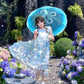 Gentle and sweet style blue flower short-sleeved dress holiday style A-line long skirt R0721