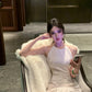 Sexy satin halter neck dress, elegant waist, slimming, hip-wrapped fishtail gentle dress R1460