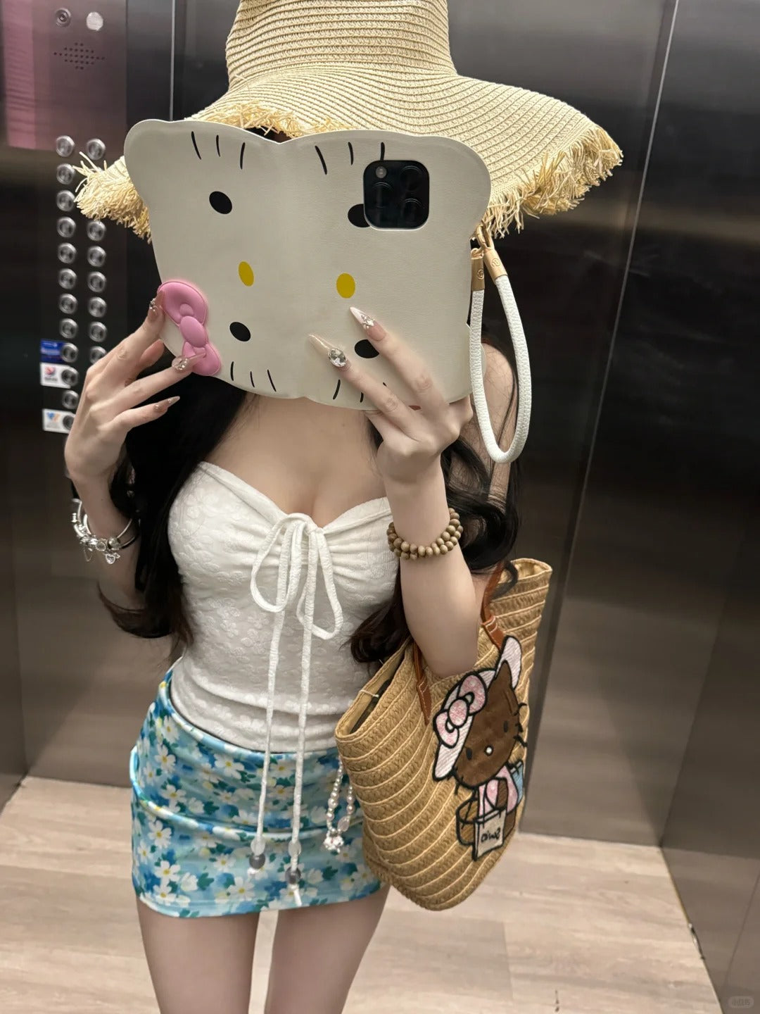 Holiday style gentle temperament beautiful jacquard halter neck top floral skirt two-piece suit R0886