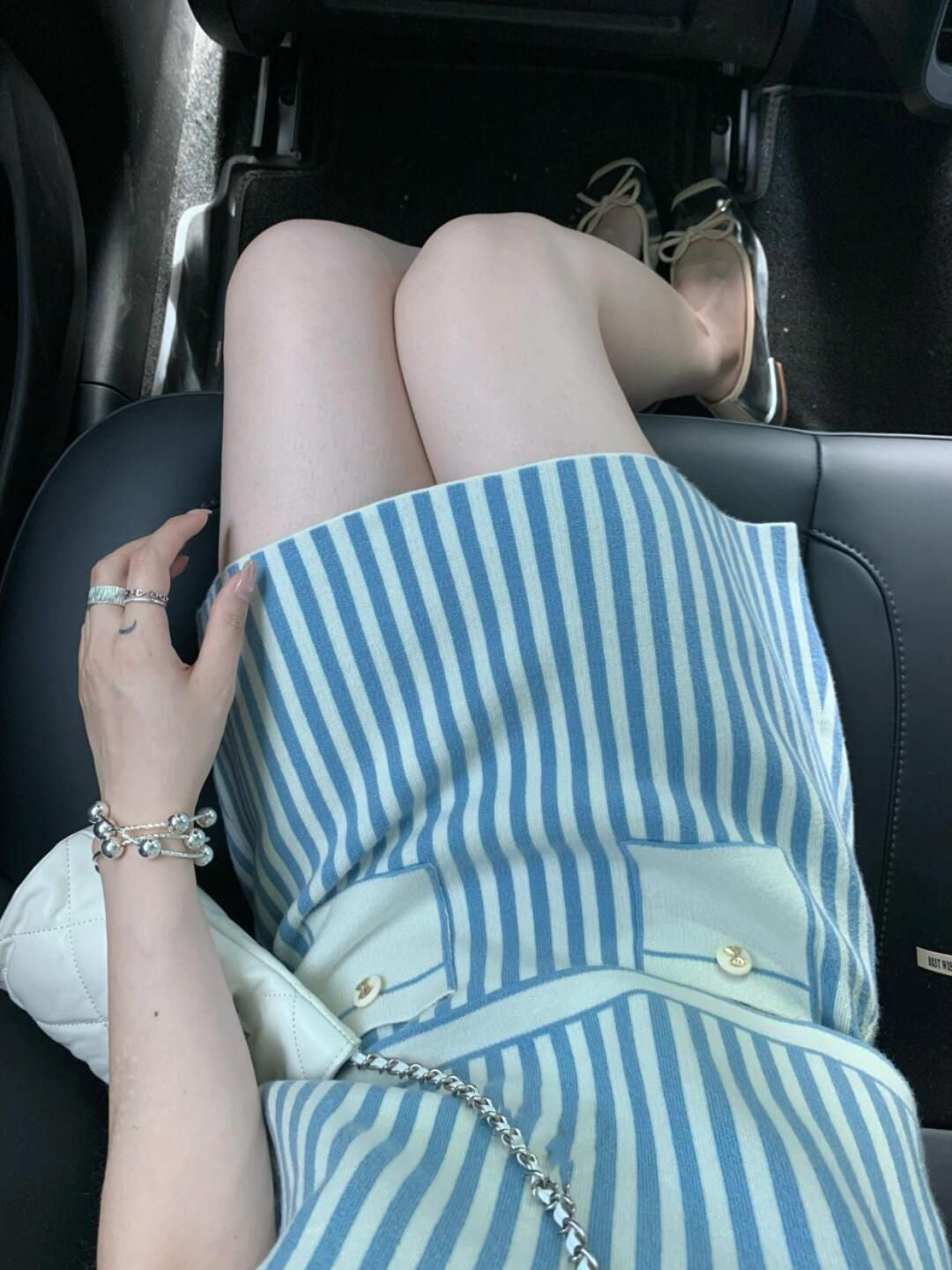 Polo collar striped knitted top skirt salty mature two-piece suit women's new R0884