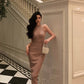 Retro halter neck suspender dress sleeveless lace-up knitted slim fit sexy hip skirt R1491