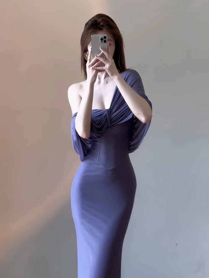Show figure purple strapless tube top dress new sexy slim hip skirt R0518