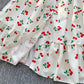 French style square collar, small flying sleeves, slim waist, single-breasted cherry print dress R2339