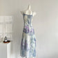 Irregular sling print slim fishtail long skirt R2177