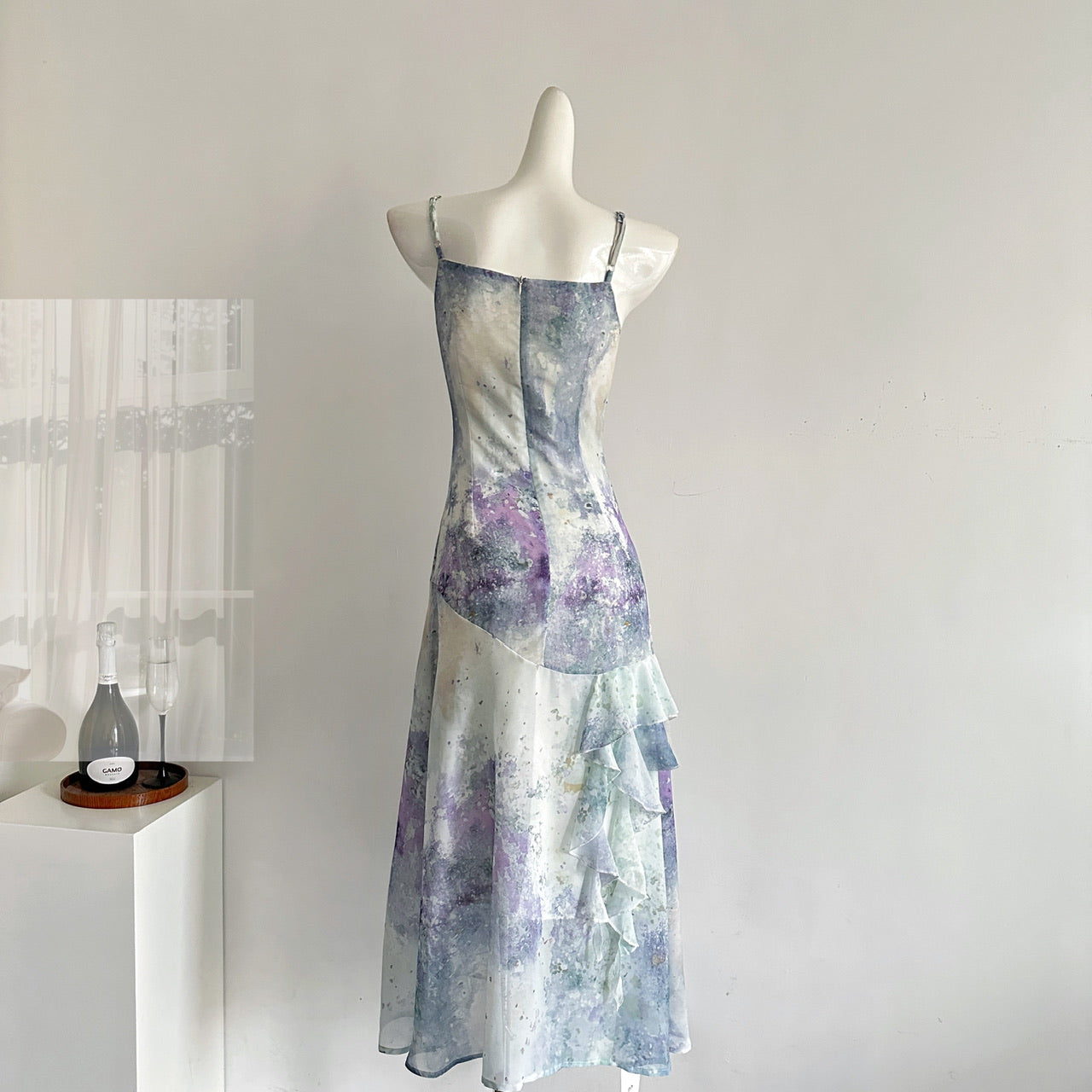 Irregular sling print slim fishtail long skirt R2177