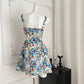 Rose print suspender dress 2025 summer new slim short skirt R2176