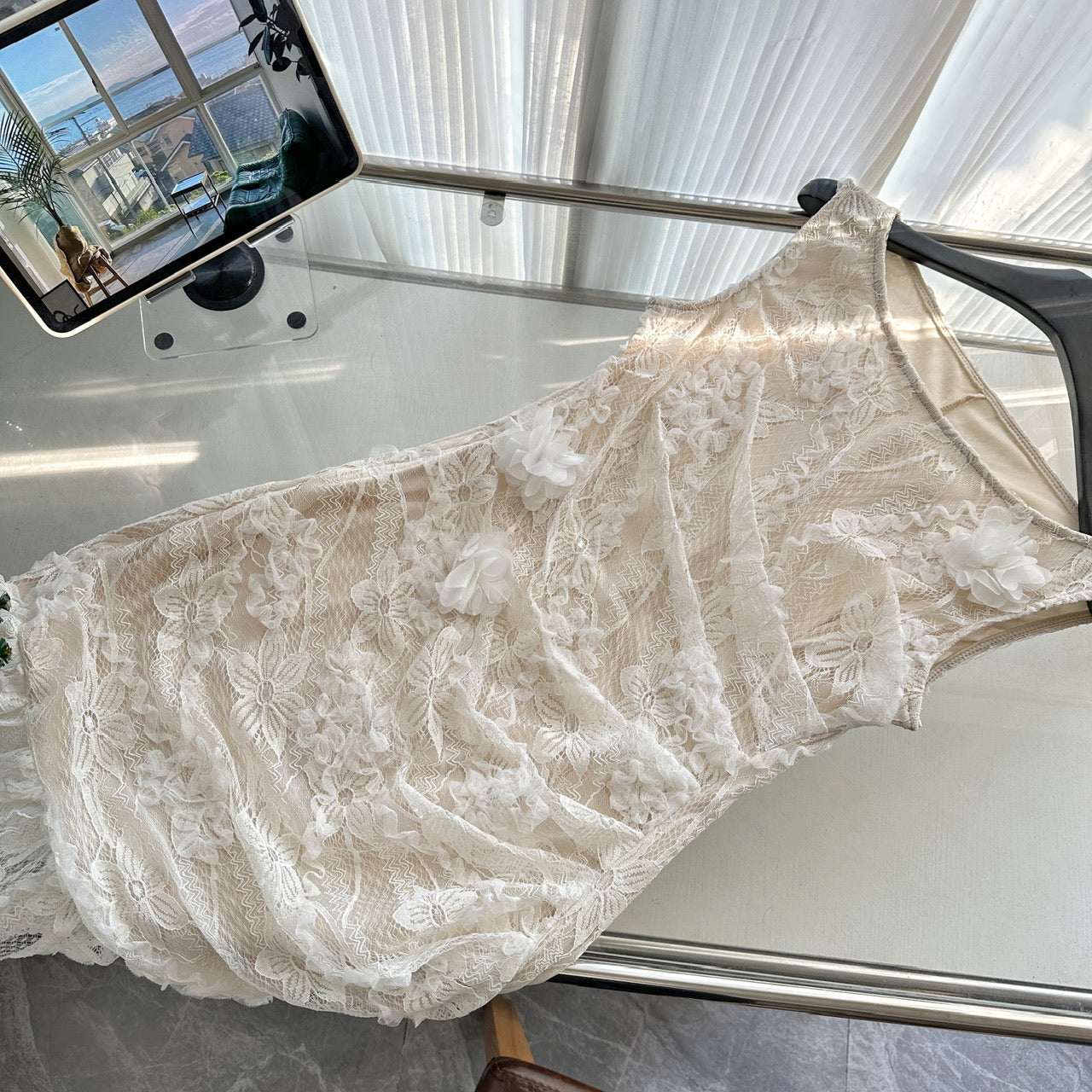 Exclusive handmade three-dimensional flower waist slimming hip dress R2045