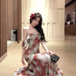 Retro tube top floral dress beautiful waist slim hip skirt R0573