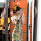 Floral suspender dress with gentle temperament, slim waist and hip skirt R0574