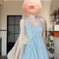 French gentle style blue V-neck suspender skirt 2025 new seaside holiday style waist temperament dress R0443
